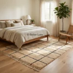 Boho Rugs for Living Room Moroccan Berber Rug Cream Black Grid