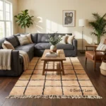Boho Rugs for Living Room Moroccan Berber Rug Cream Black Grid