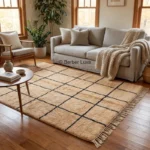 Boho Rugs for Living Room Moroccan Berber Rug Cream Black Grid