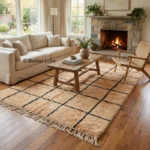 Boho Rugs for Living Room Moroccan Berber Rug Cream Black Grid