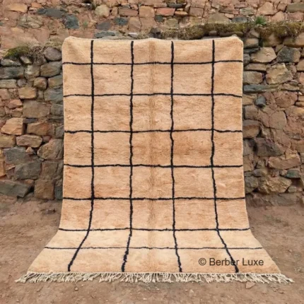 Boho Rugs for Living Room Moroccan Berber Rug Cream Black Grid
