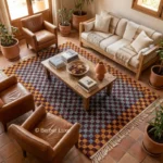 Checkered Moroccan Area Rug Handmade Wool Carpet, Colorful Berber Plaid Design