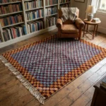 Checkered Moroccan Area Rug Handmade Wool Carpet, Colorful Berber Plaid Design