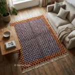 Checkered Moroccan Area Rug Handmade Wool Carpet, Colorful Berber Plaid Design